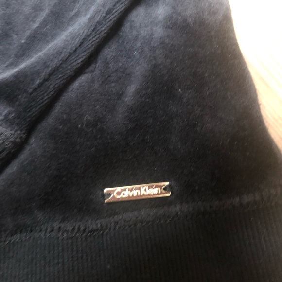 Calvin Klein full zip high neck jacket black velour cozy pockets Sz L - Picture 3 of 13